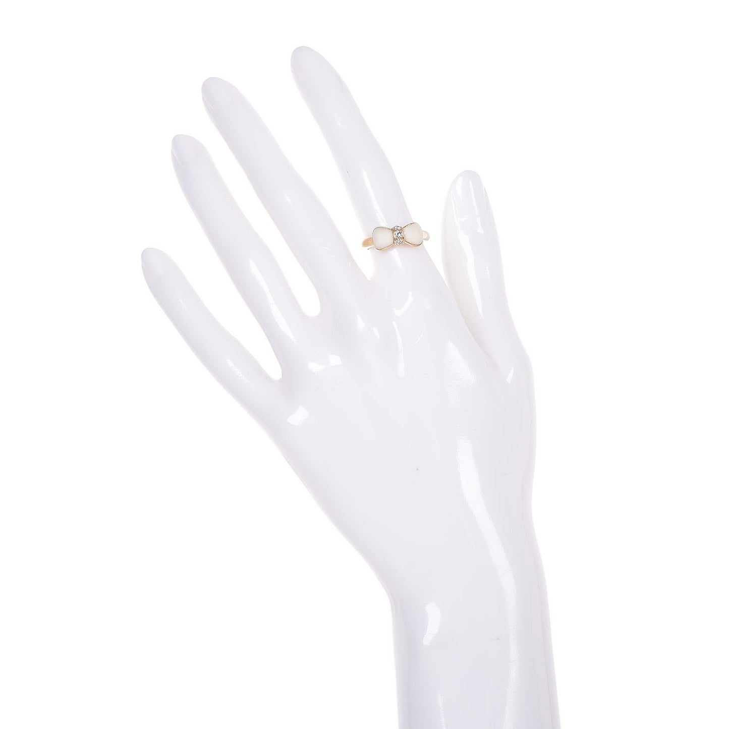 18K Yellow Gold Diamond White Coral Bow Ring 50 5.25