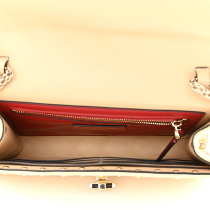 Valentino Garavani Raffia Lambskin Rockstud Spike Wallet on Chain Naturale 5 of 9