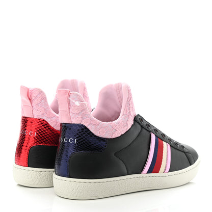Gucci Calfskin Lace Ayers Sylvie Web Womens New Ace High Top Sneakers 35.5 Black 4 of 8