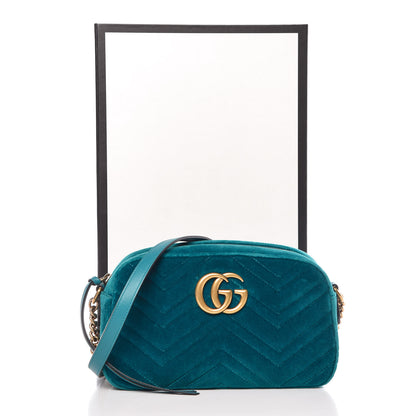 Gucci Velvet Matelasse Small GG Marmont Chain Shoulder Bag Pavone Cyan 11 of 11
