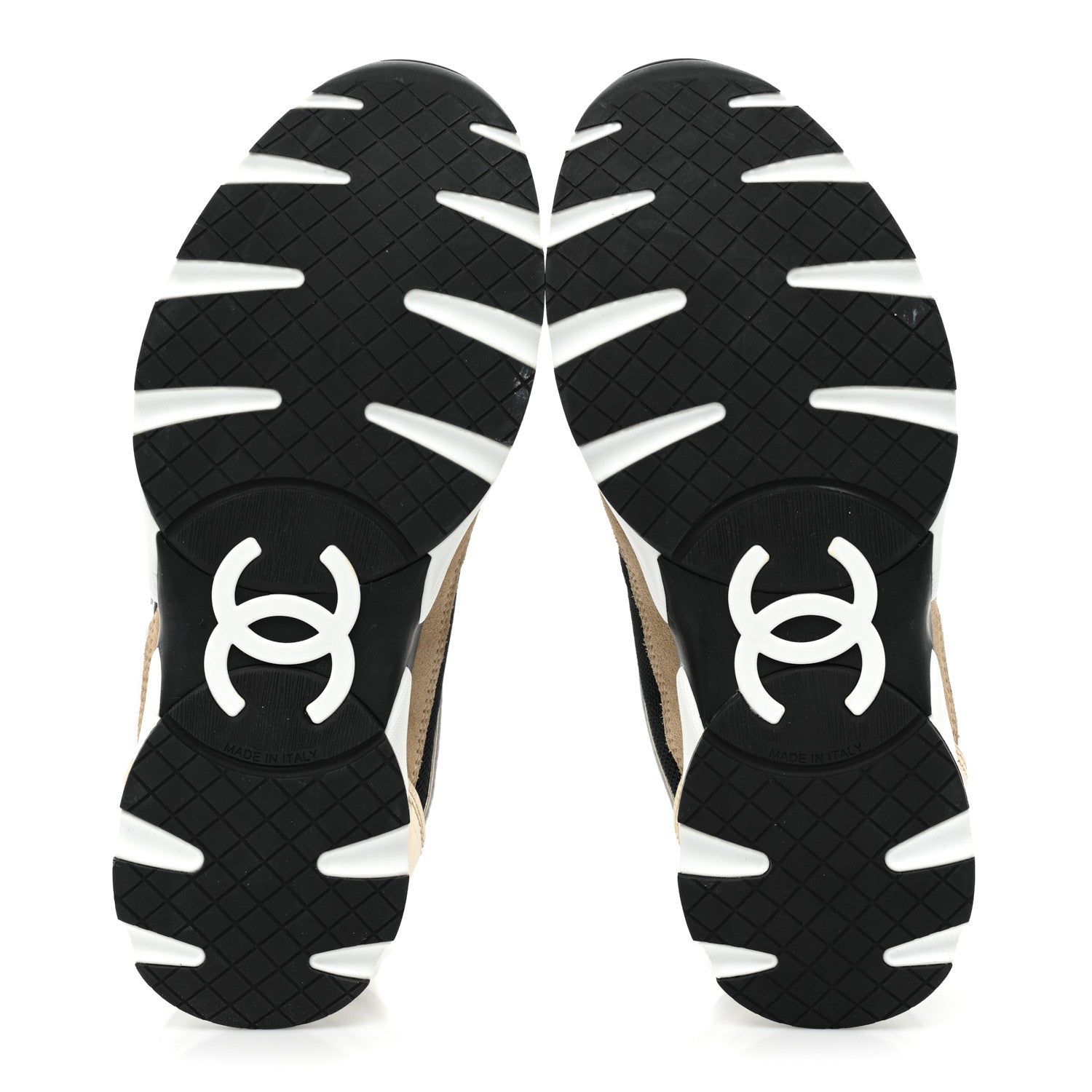 Chanel Mesh Suede Calfskin Womens CC Sneakers 36 White Black Beige Gold 6 of 9