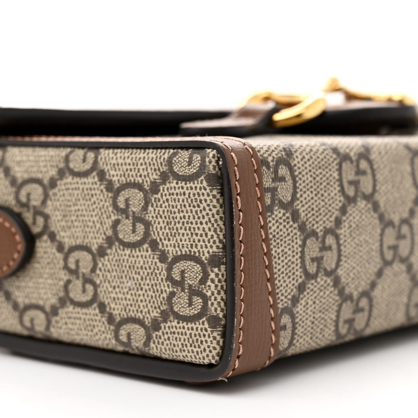 GG Supreme Monogram Mini Horsebit 1955 Shoulder Bag Beige Brown Sugar