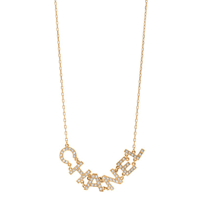 Chanel Metal Crystal 90's Icon Logo Necklace Gold 1 of 5