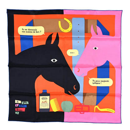 Hermes Silk Is This A Love Story? Scarf 70 Orange Black Rose Bonbon 1 of 3
