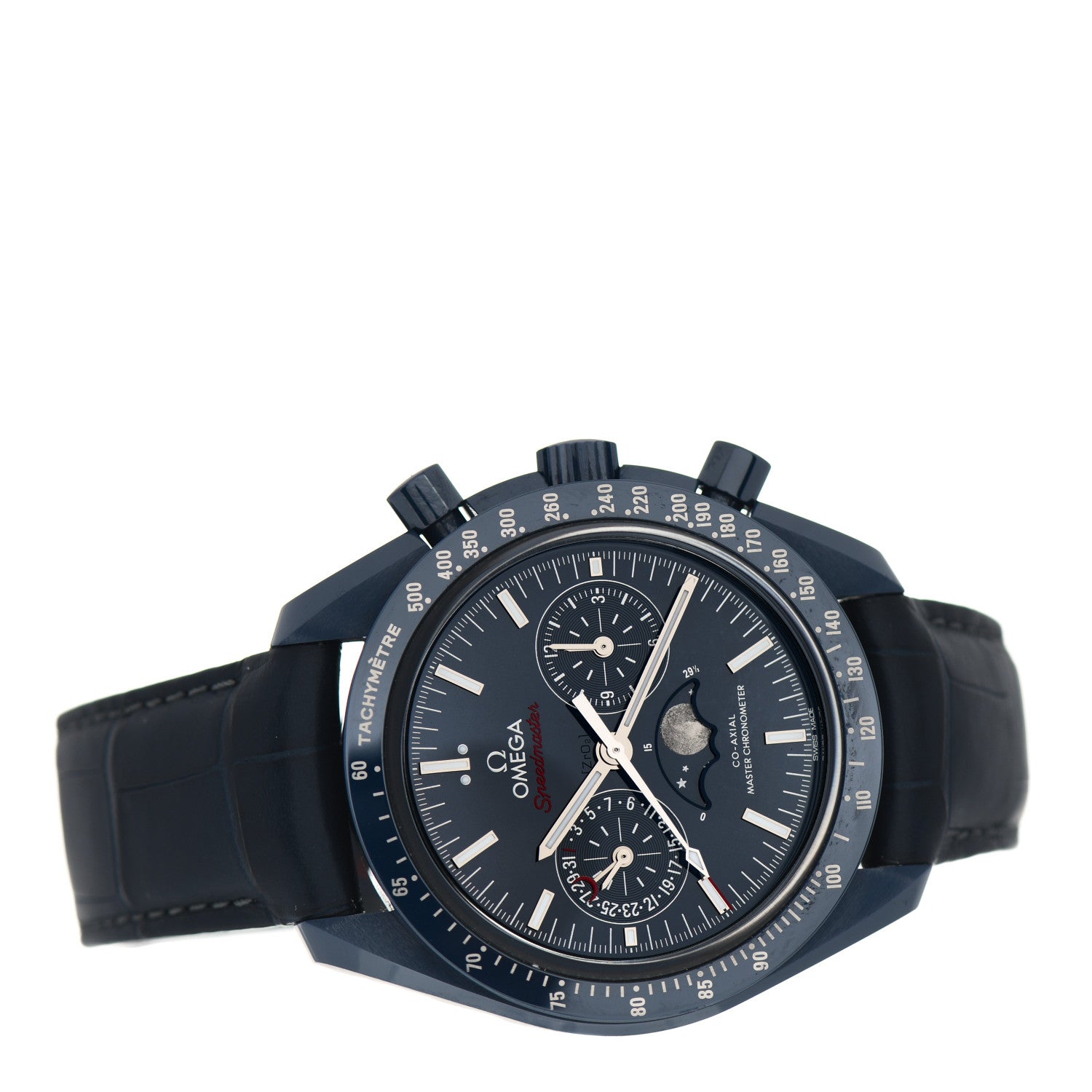 Omega Ceramic Titanium Crocodile 44mm Speedmaster Blue Side of the Moon Automatic Watch Blue 304.93.44.52.03.001 2 of 5