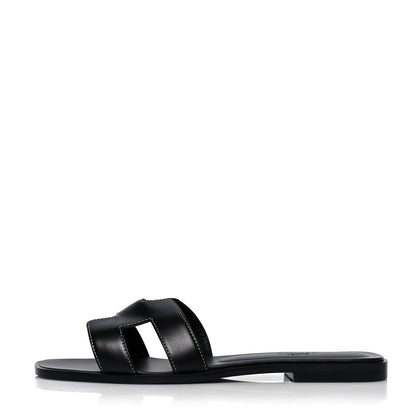 Hermes Box Calfskin Oran Sandals 40 Black 1 of 9