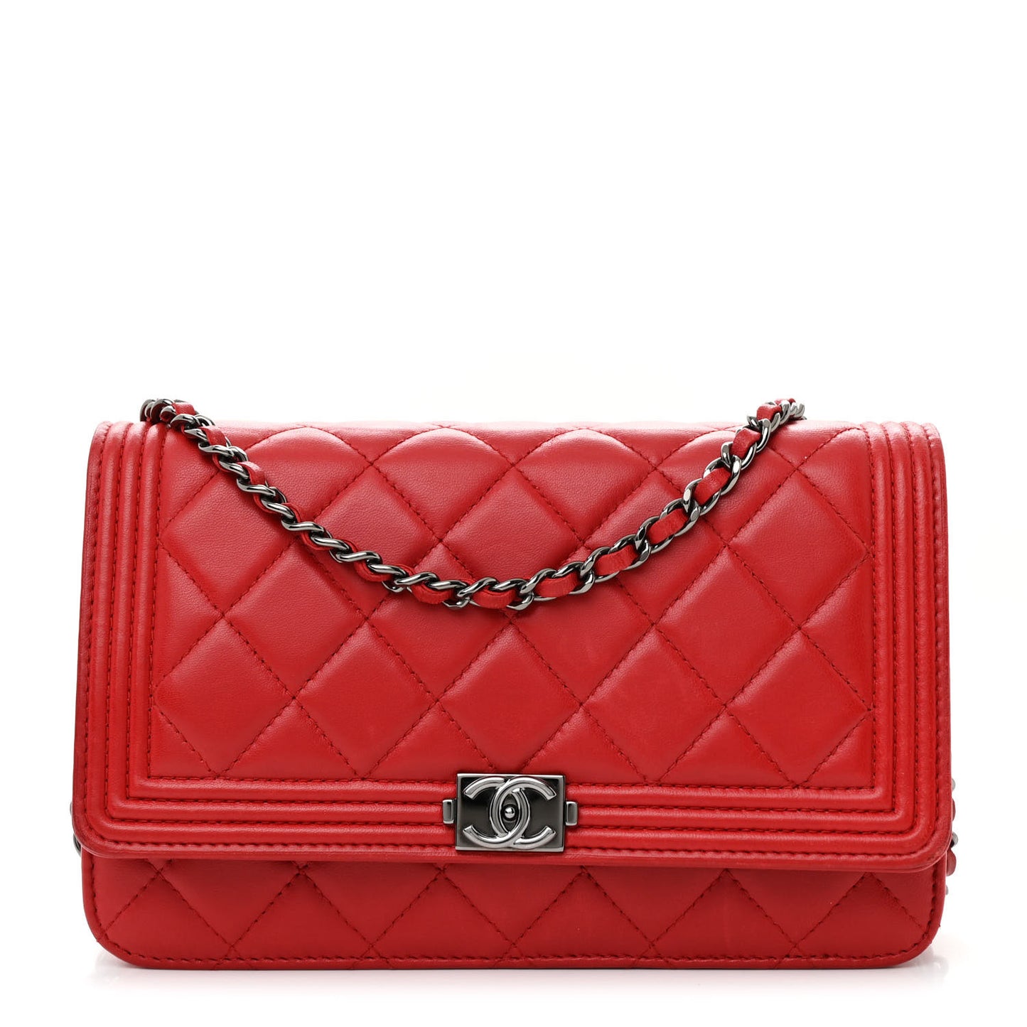 Lambskin Quilted Boy Wallet On Chain WOC Red