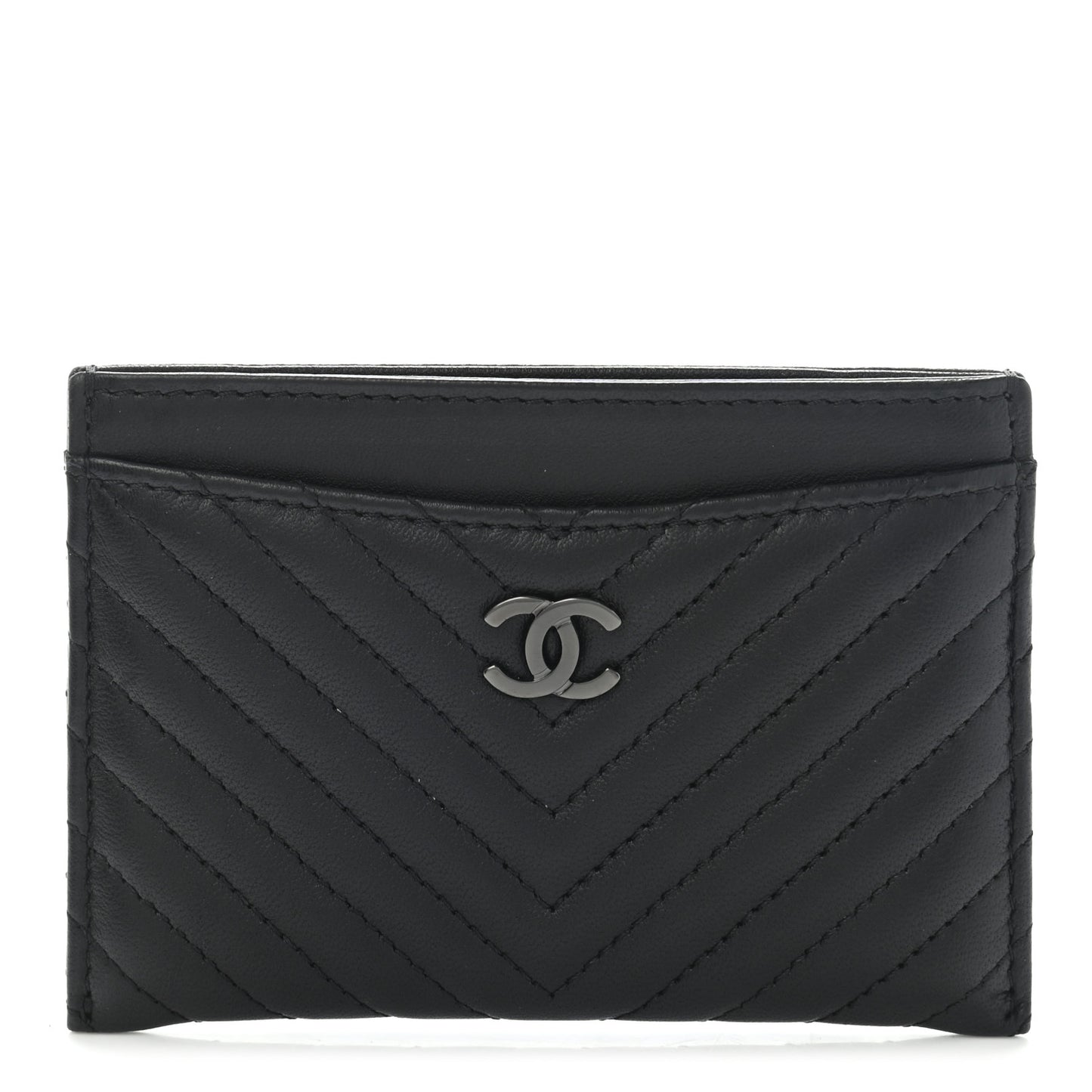 Lambskin Chevron Quilted Card Holder So Black