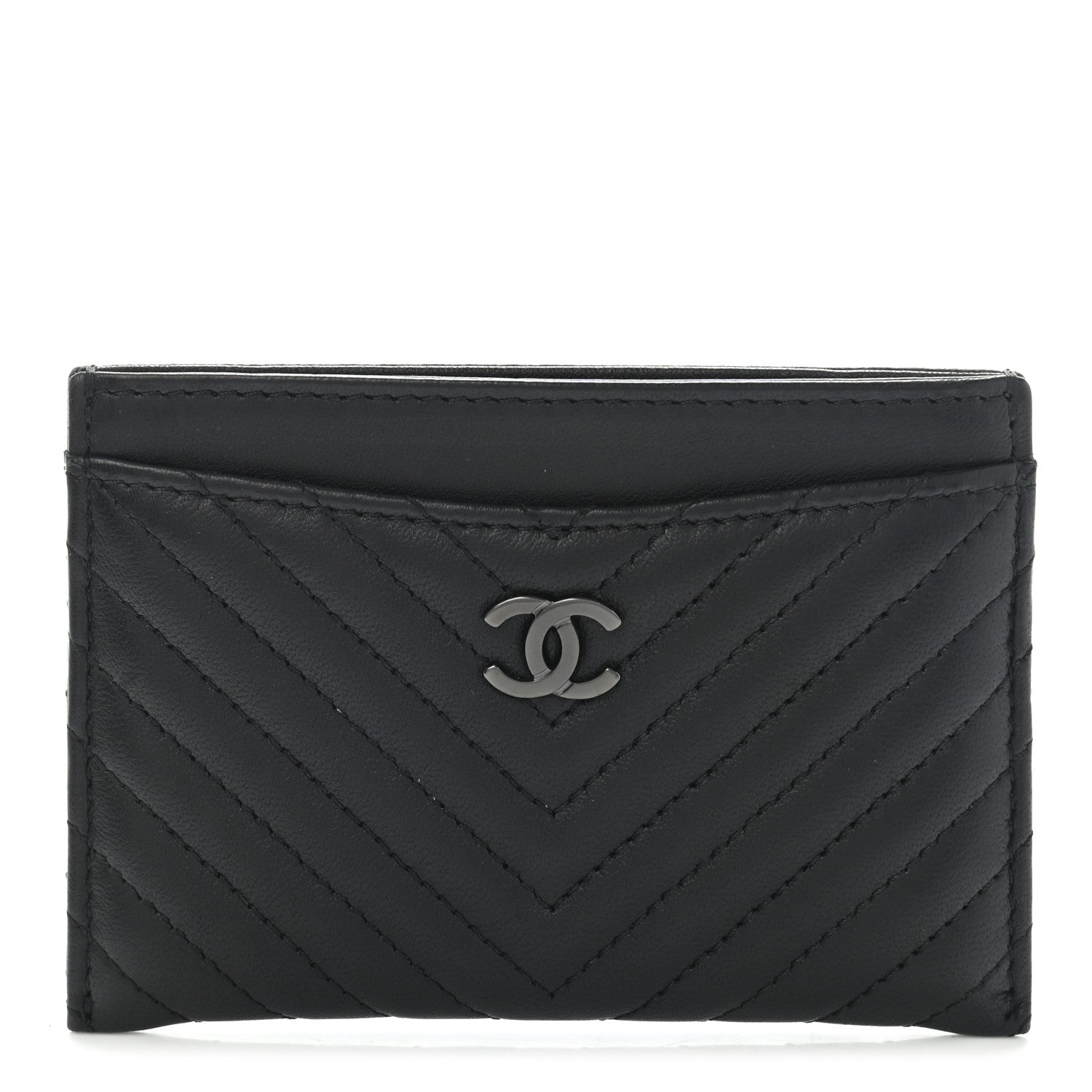Chanel Lambskin Chevron Quilted Card Holder So Black 1 of 7