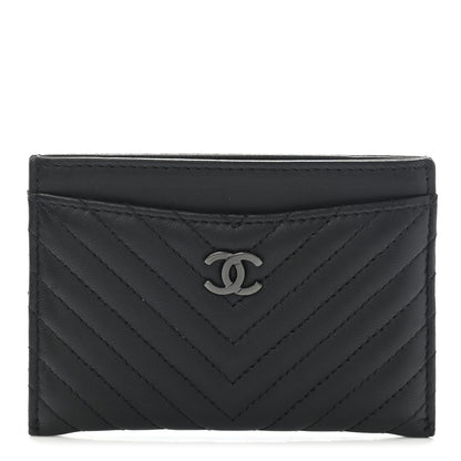Chanel Lambskin Chevron Quilted Card Holder So Black 1 of 7