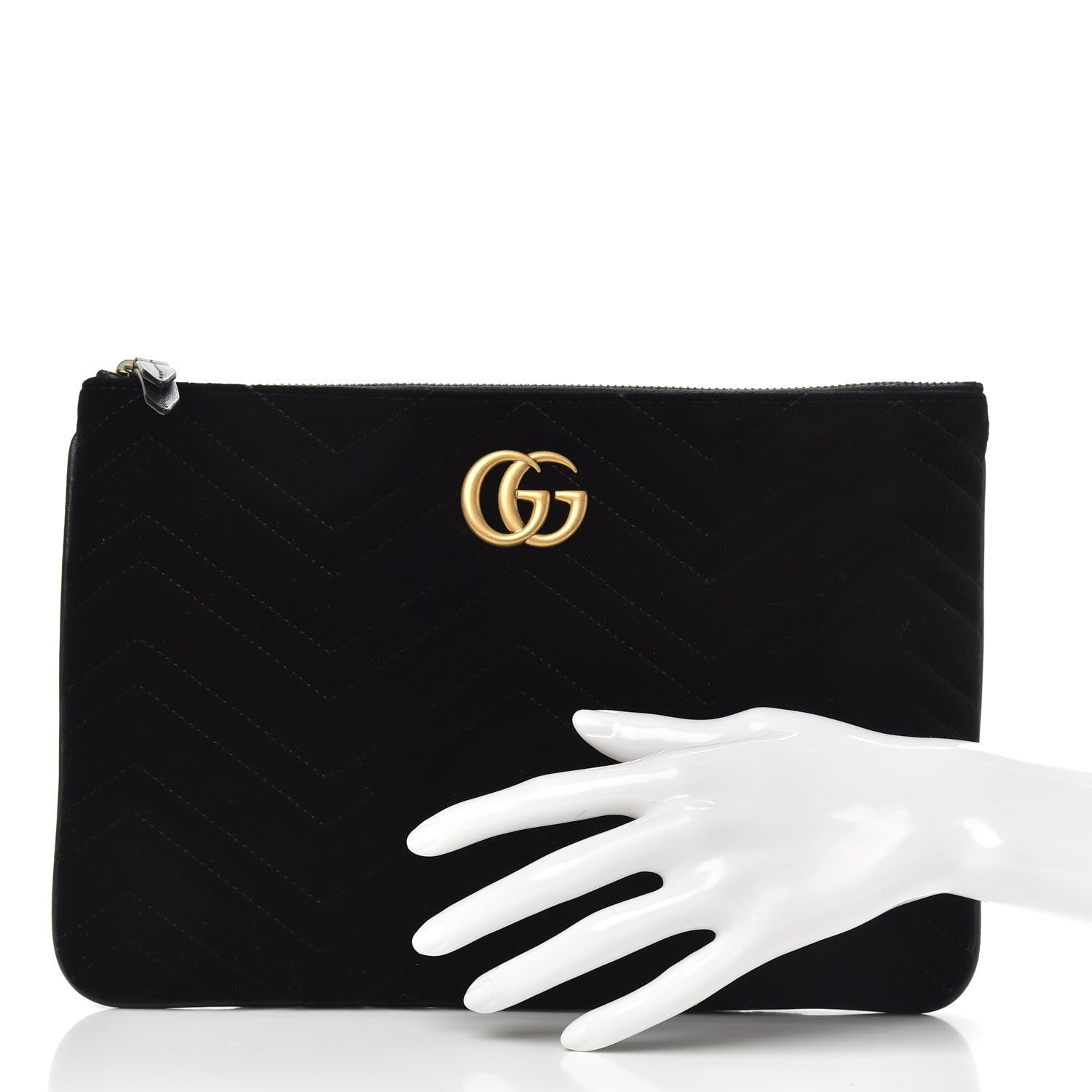 Gucci Velvet Matelasse GG Marmont Zip Pouch Black 2 of 9