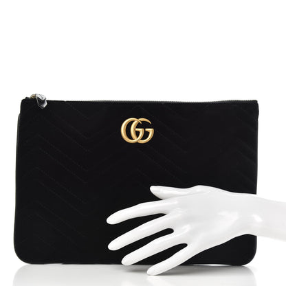Gucci Velvet Matelasse GG Marmont Zip Pouch Black 2 of 9