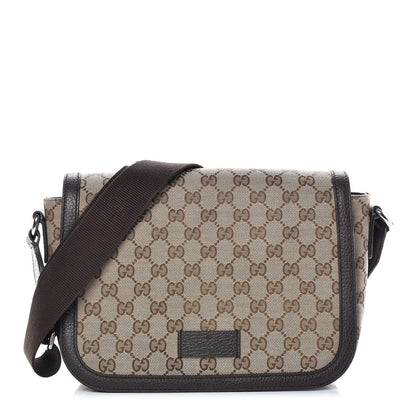 Gucci Monogram Flap Messenger Bag Beige Dark Brown 1 of 11