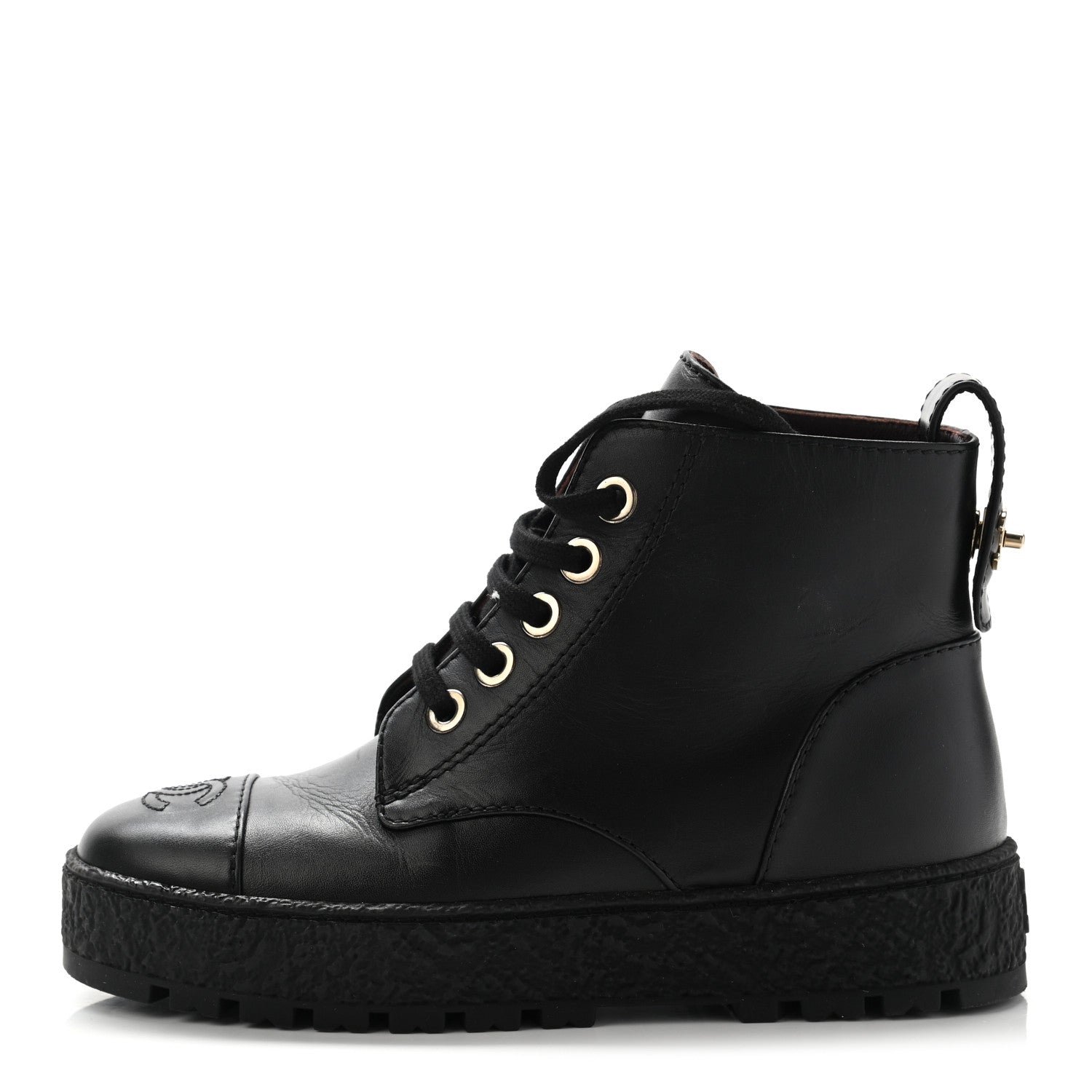 Chanel Calfskin CC Turnlock Lace Up Boots 35.5 Black 1 of 14
