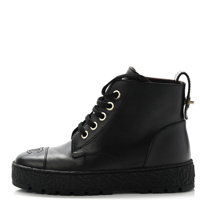 Chanel Calfskin CC Turnlock Lace Up Boots 35.5 Black 1 of 14