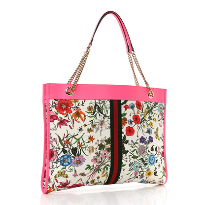 Gucci Canvas Flora Large Rajah Chain Tote White Multicolor Fuxia Fluo 3 of 11