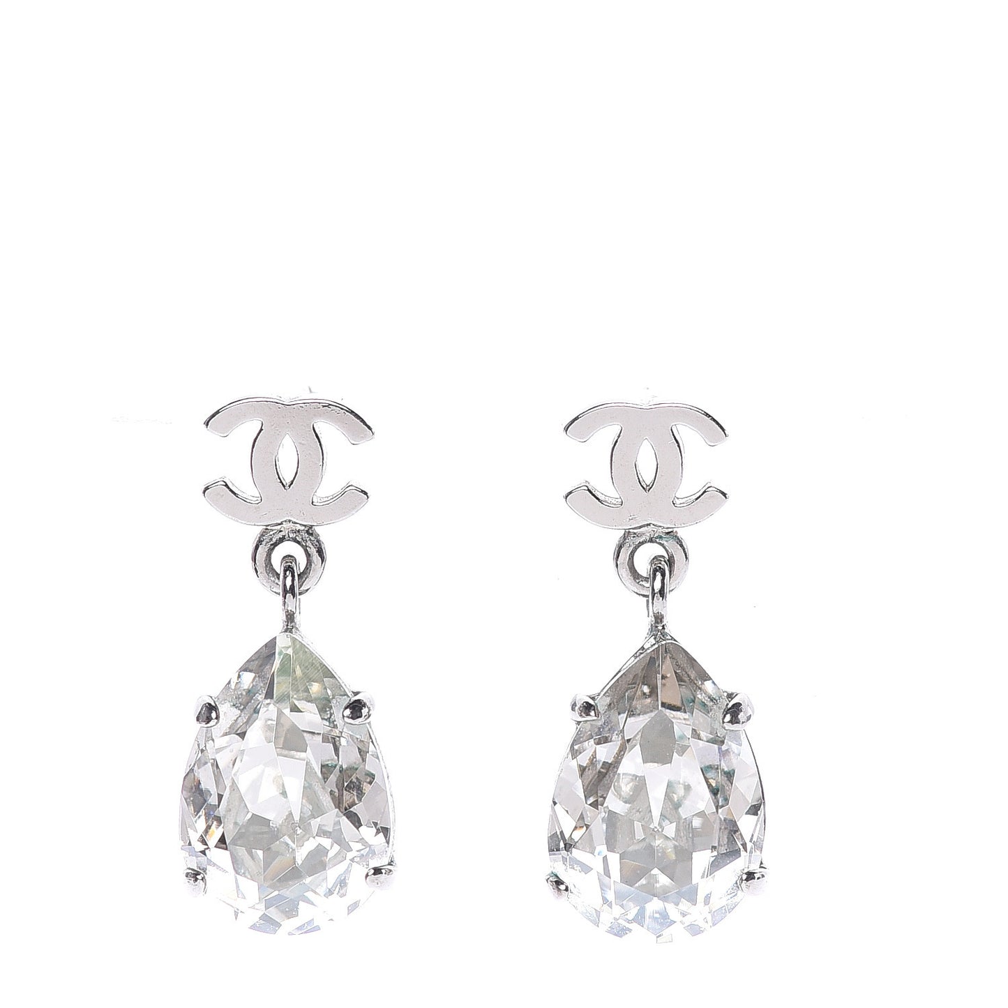 Crystal CC Tear Drop Earrings Silver