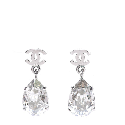 Chanel Crystal CC Tear Drop Earrings Silver 1 of 4