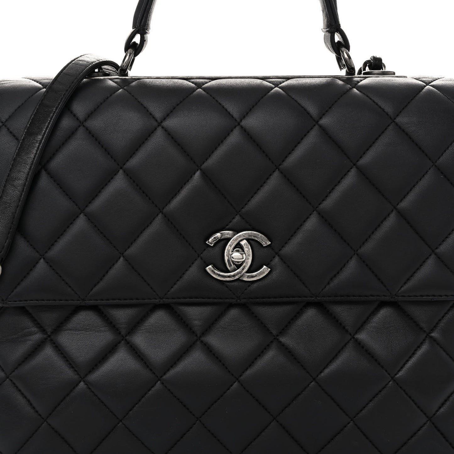 Lambskin Quilted Large Trendy CC Dual Handle Flap Bag Black