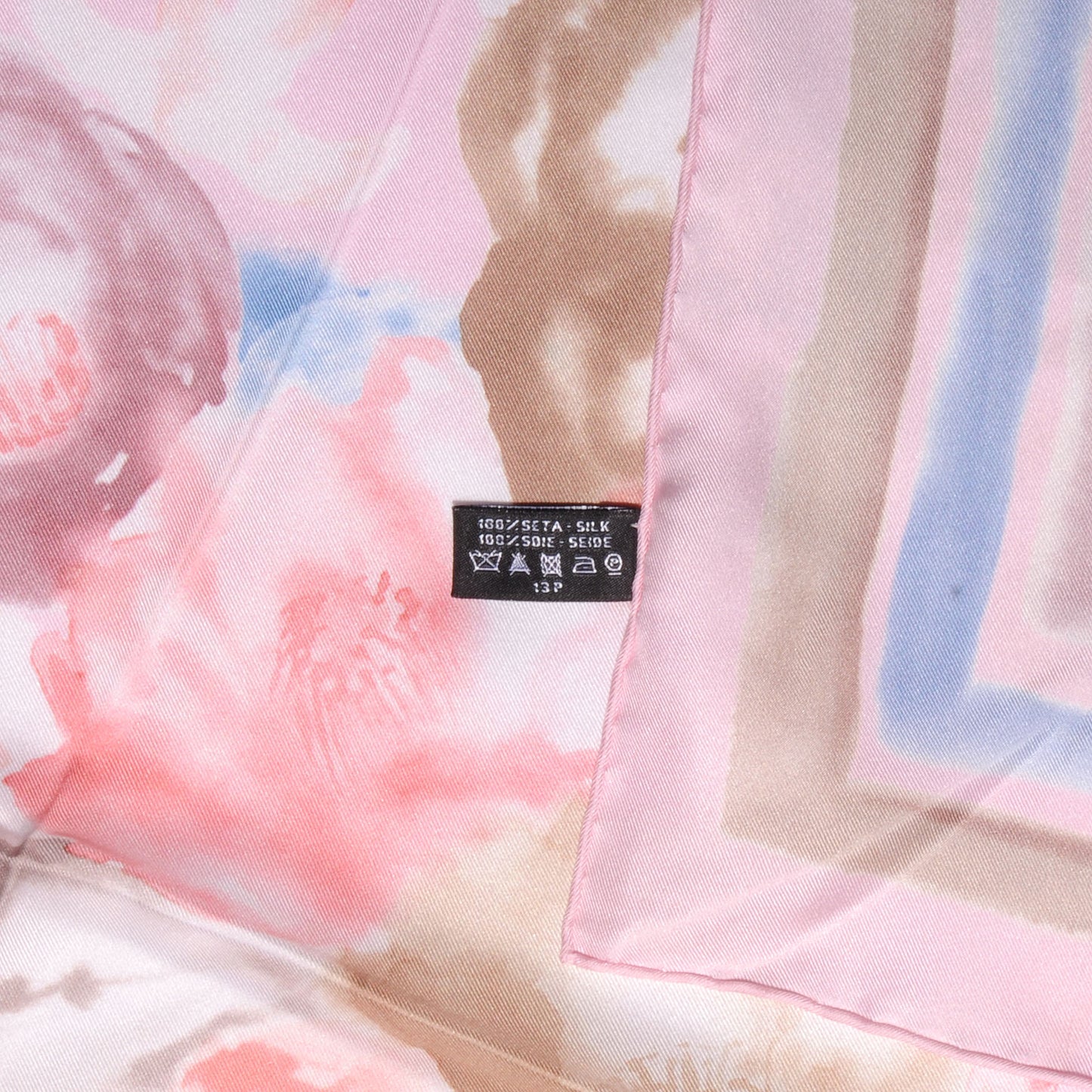 Silk CC Watercolor Camellia Flower Scarf Pink Blue