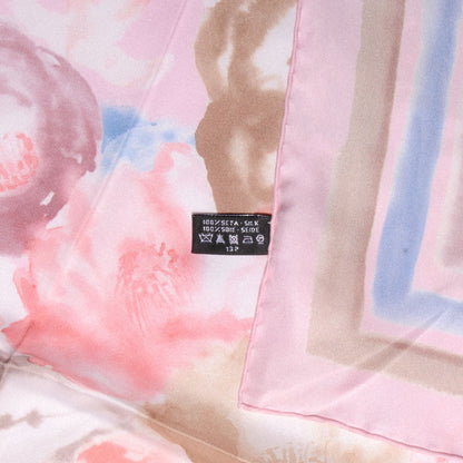 Chanel Silk CC Watercolor Camellia Flower Scarf Pink Blue 5 of 5