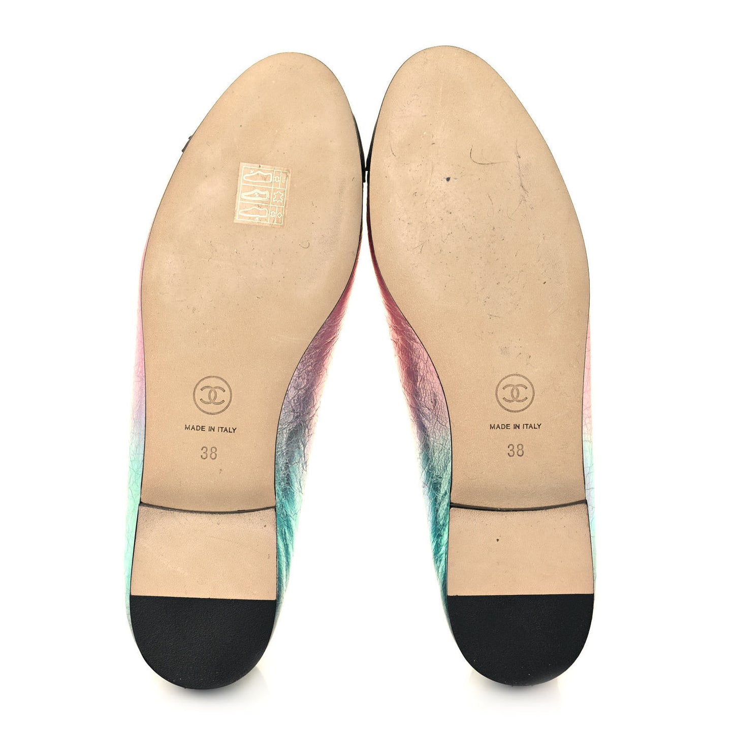 Laminated Calfskin Grosgrain Cap Toe CC Ballerina Flats 38 Multicolor Black