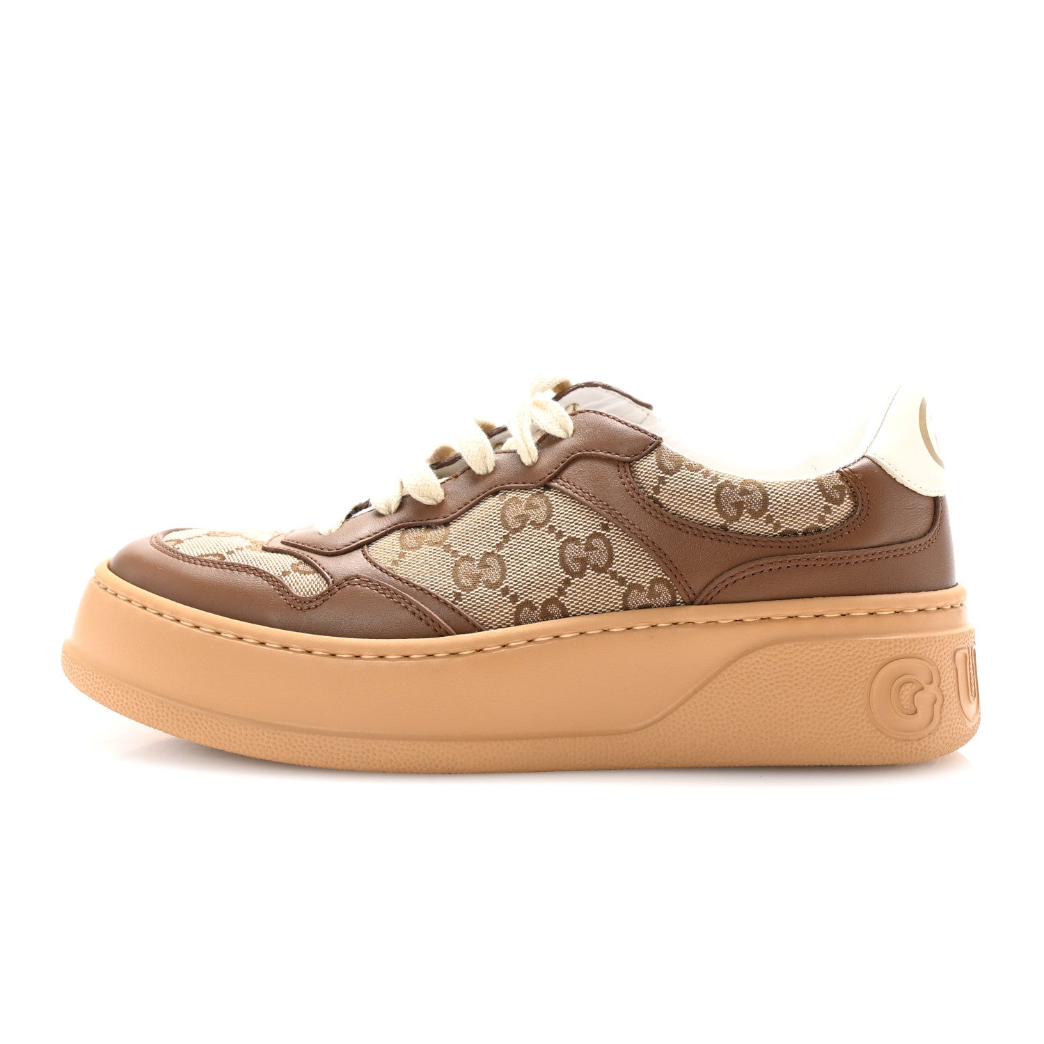 Gucci Calfskin GG Monogram Womens Platform 55mm Sneakers 38.5 Hezelnut Beige Ebony Mystic White 1 of 9