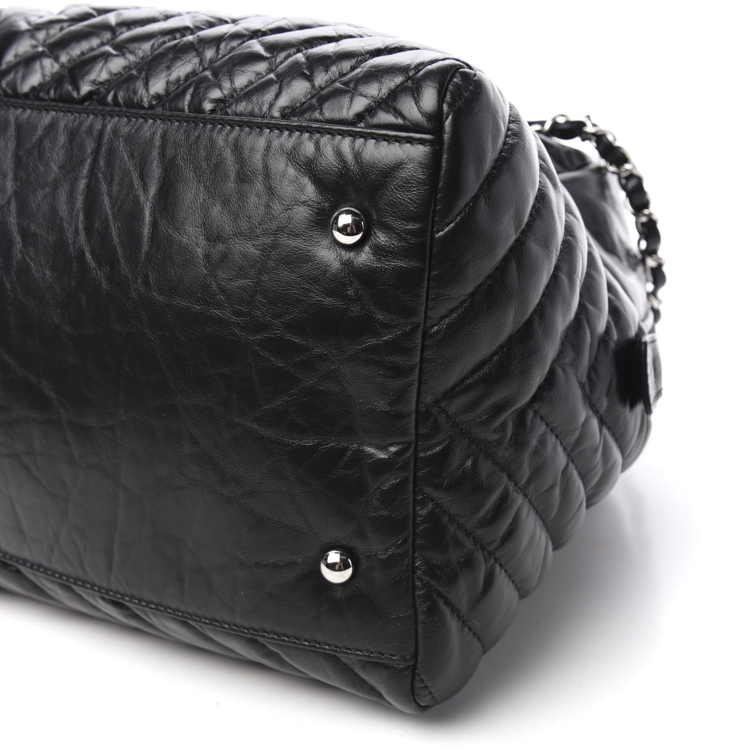 Chanel Aged Calfskin Chevron Medium Soft Bowling Bag Black 7 of 10