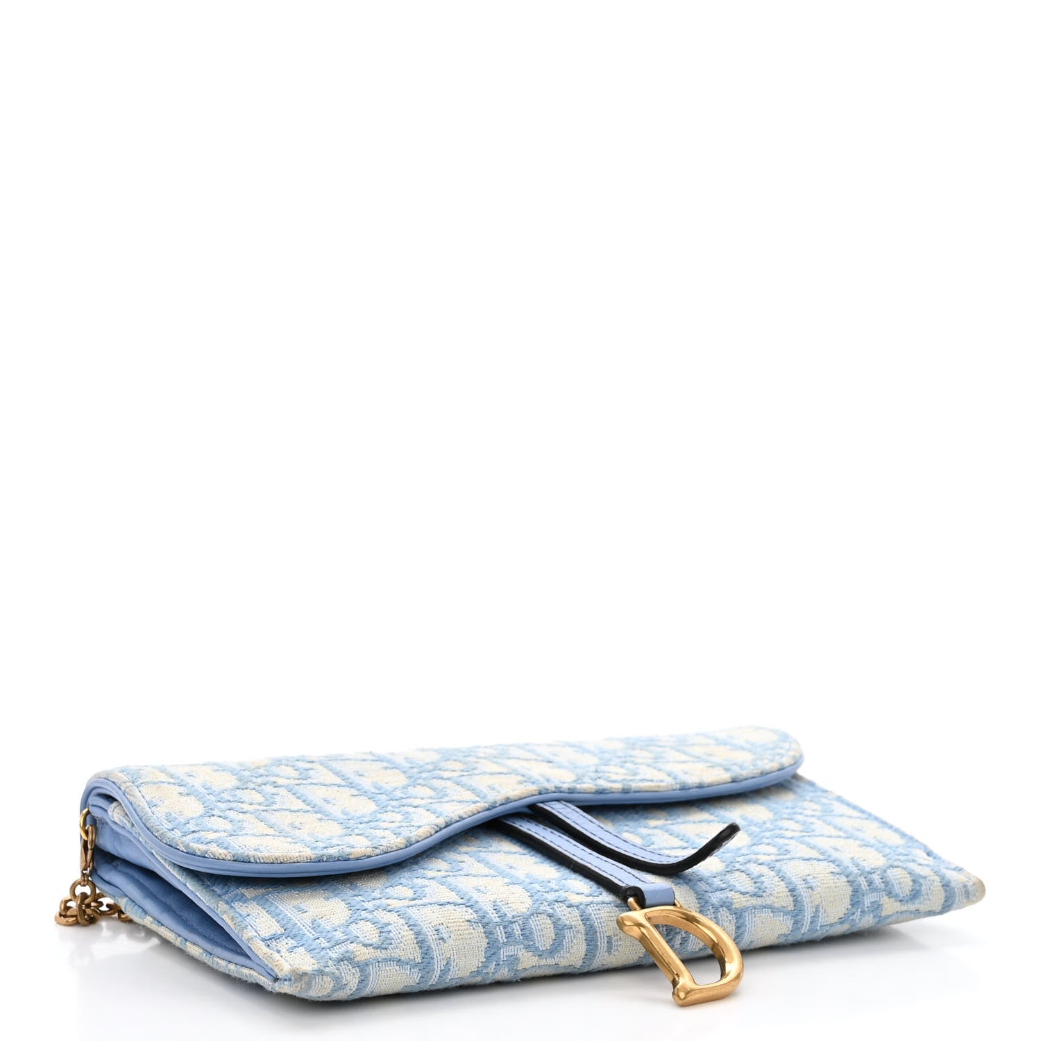 Christian Dior Oblique Saddle Chain Long Wallet Cornflower Blue 5 of 14