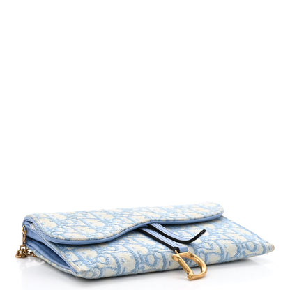 Christian Dior Oblique Saddle Chain Long Wallet Cornflower Blue 5 of 14