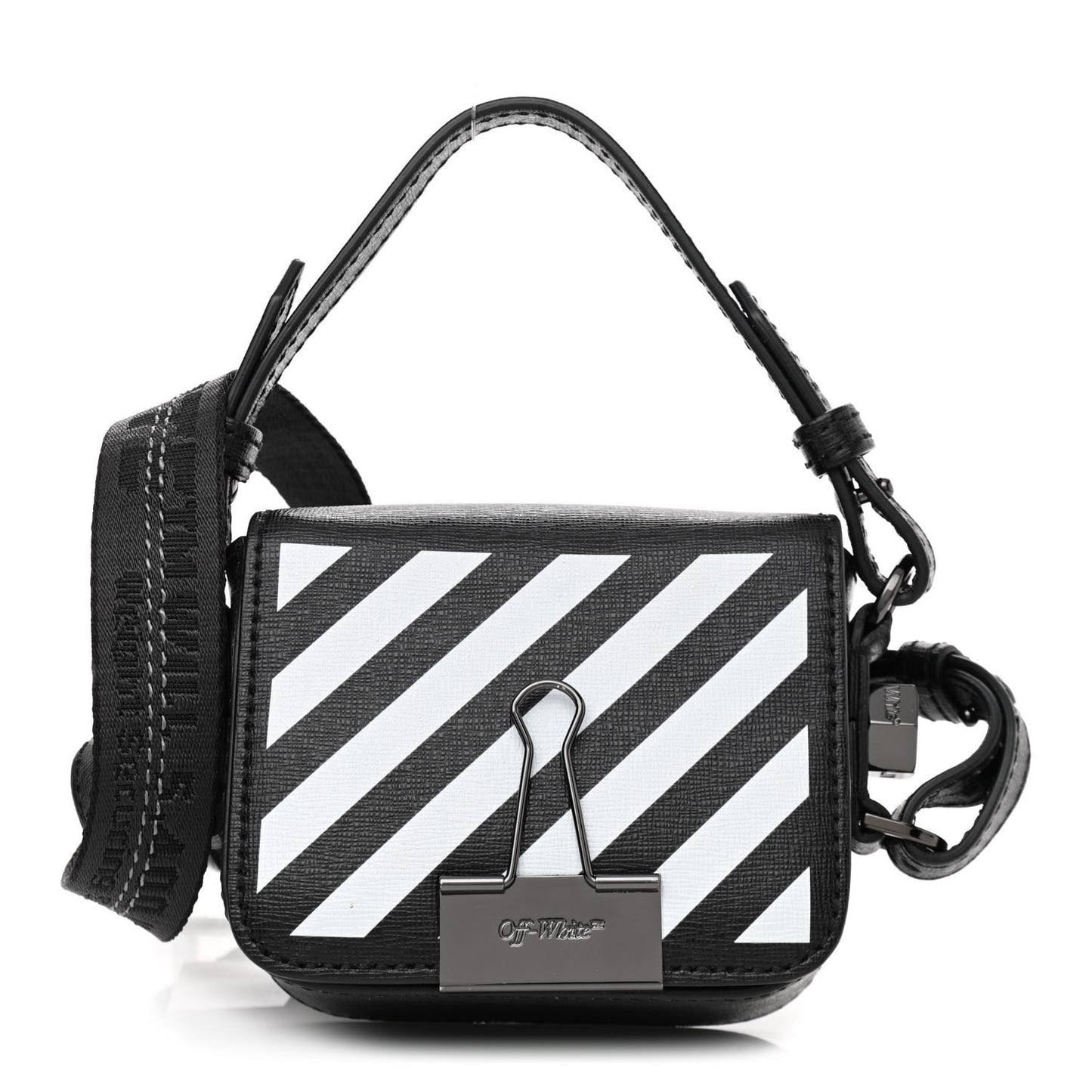 Saffiano Striped Baby Flap Black White