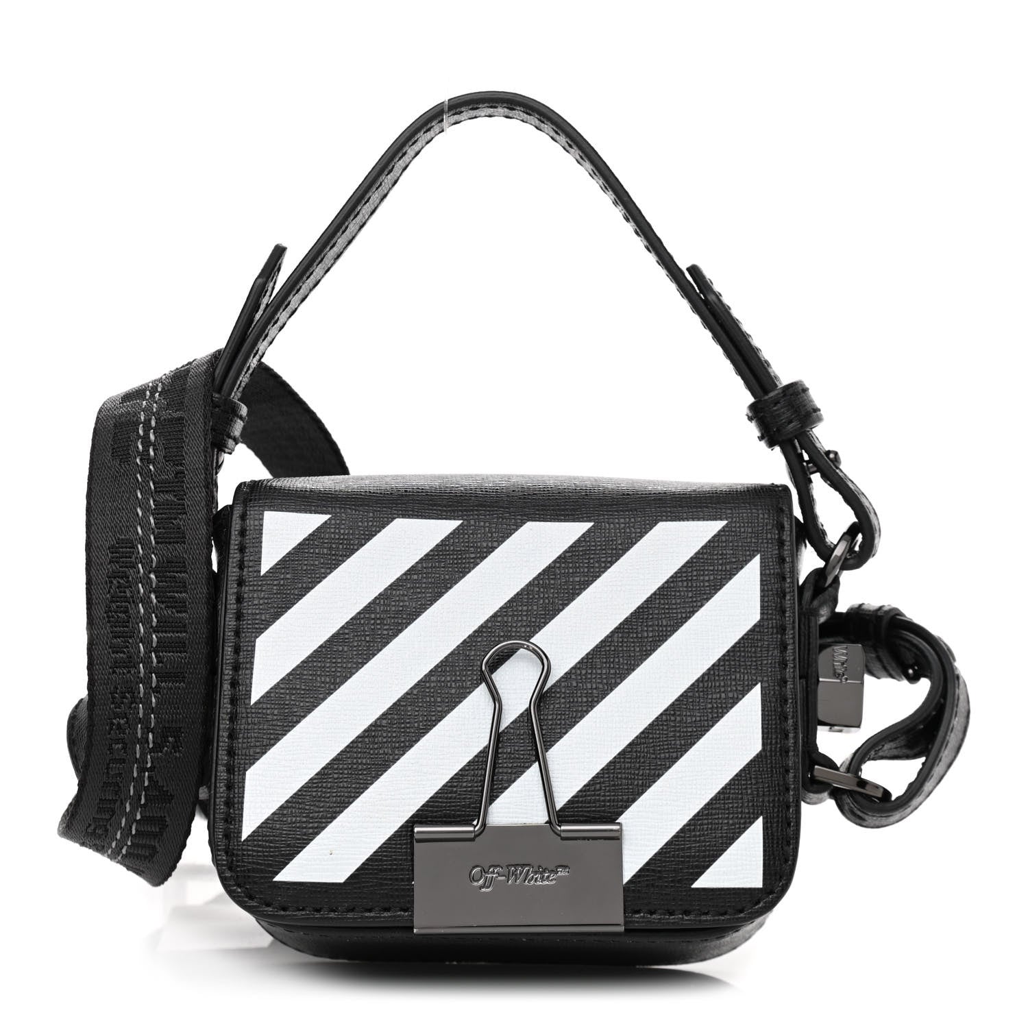 Off-White Saffiano Striped Baby Flap Black White 1 of 13