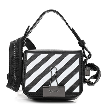 Off-White Saffiano Striped Baby Flap Black White 1 of 13