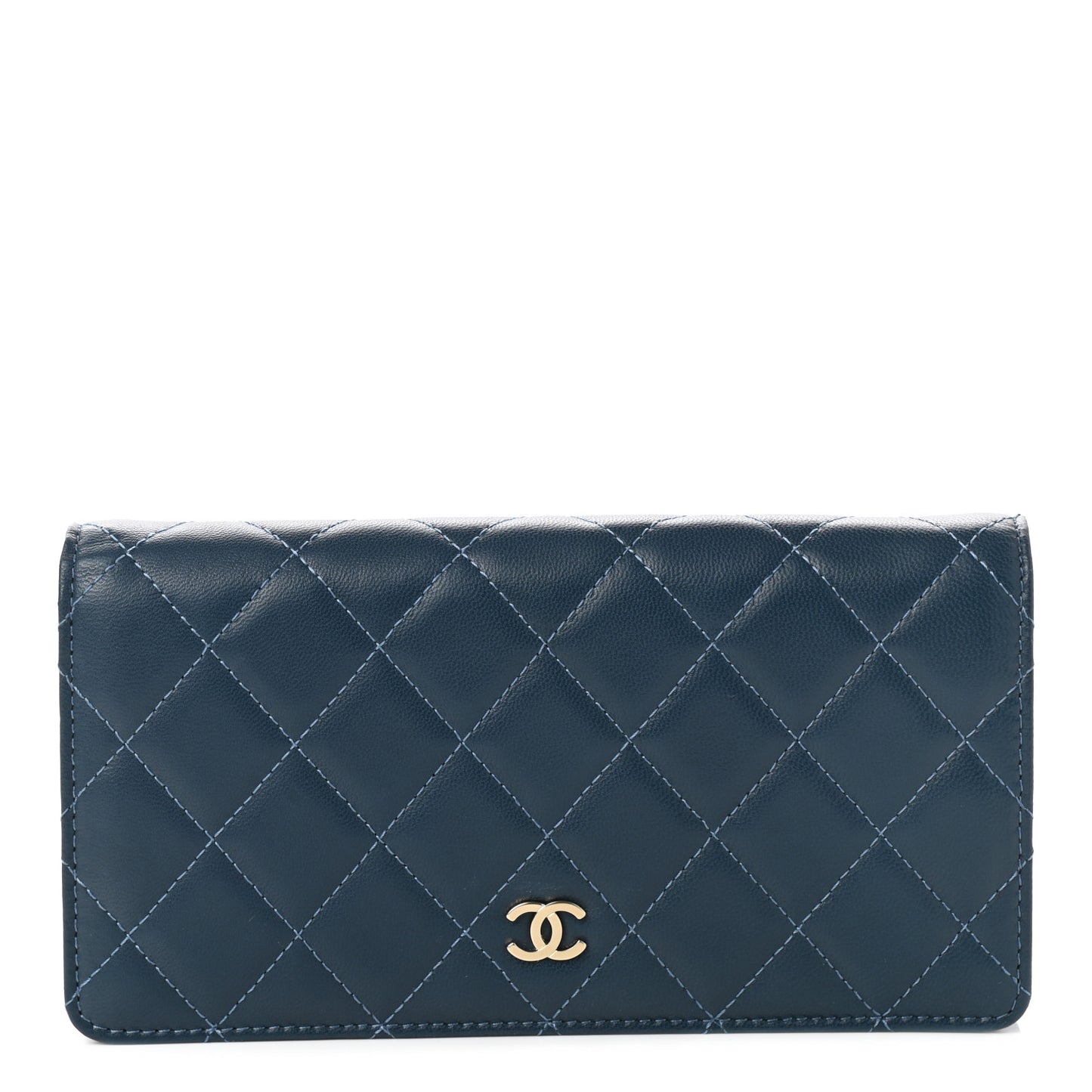 Lambskin Quilted Yen Wallet Blue