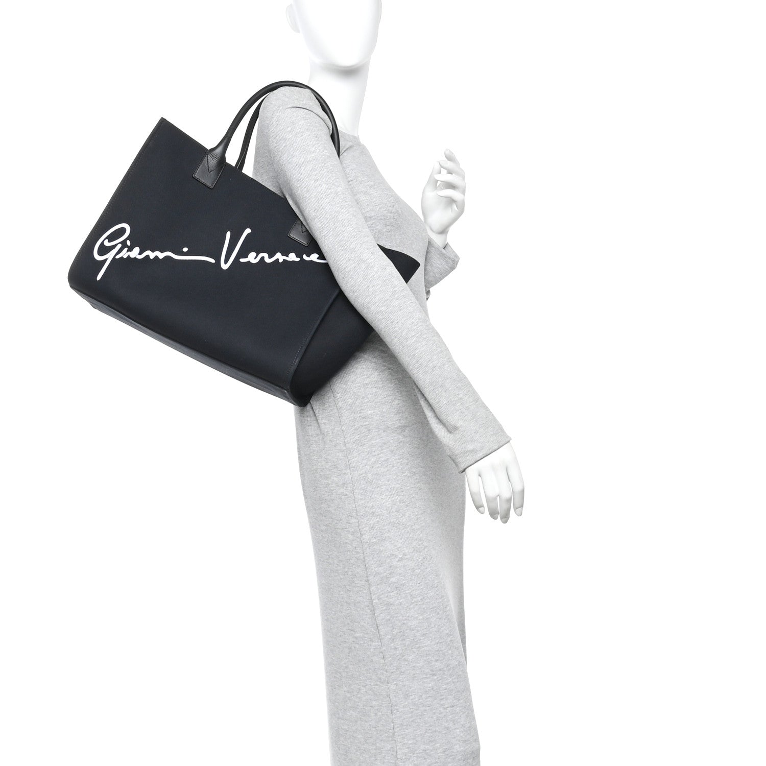 Versace Canvas Suppler Calfskin Cabas GV Signature Tote Black 2 of 9