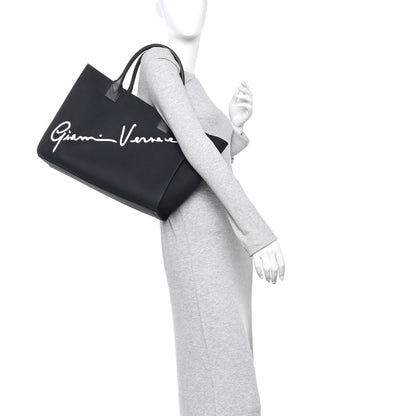 Versace Canvas Suppler Calfskin Cabas GV Signature Tote Black 2 of 9