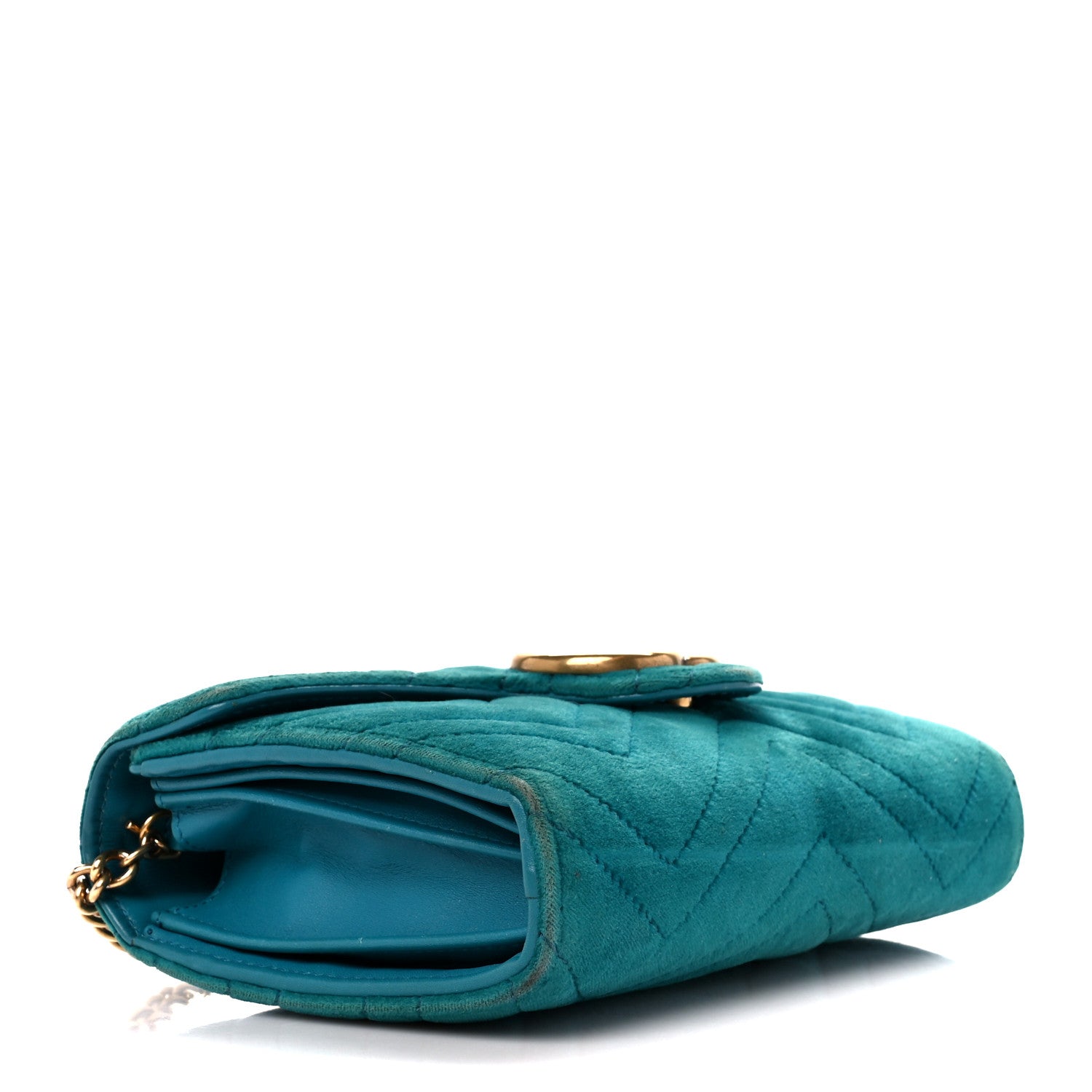 Gucci Velvet Matelasse GG Marmont Chain Wallet Pavone Cyan 4 of 10