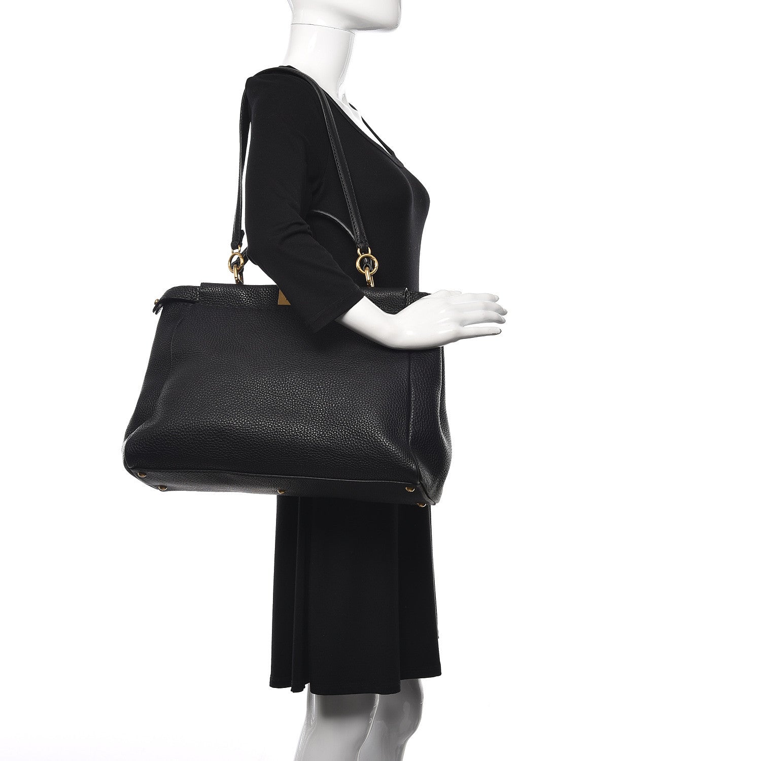 Fendi Cuoio Romano Selleria Large Peekaboo Iconic Satchel Black Moro 2 of 10