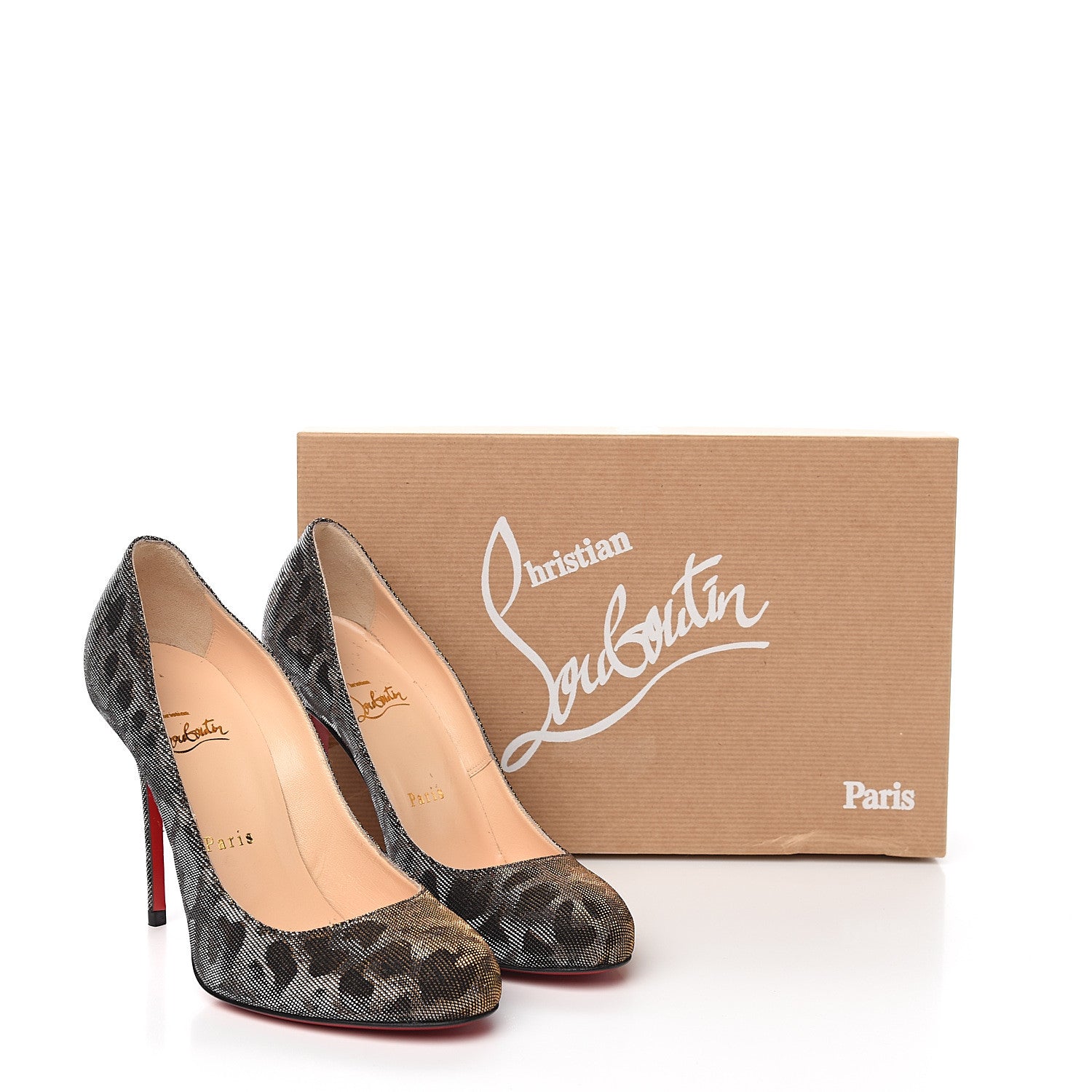 Christian Louboutin Leopard Lame Fifi 100 Pumps 36.5 Gold Silver 9 of 9