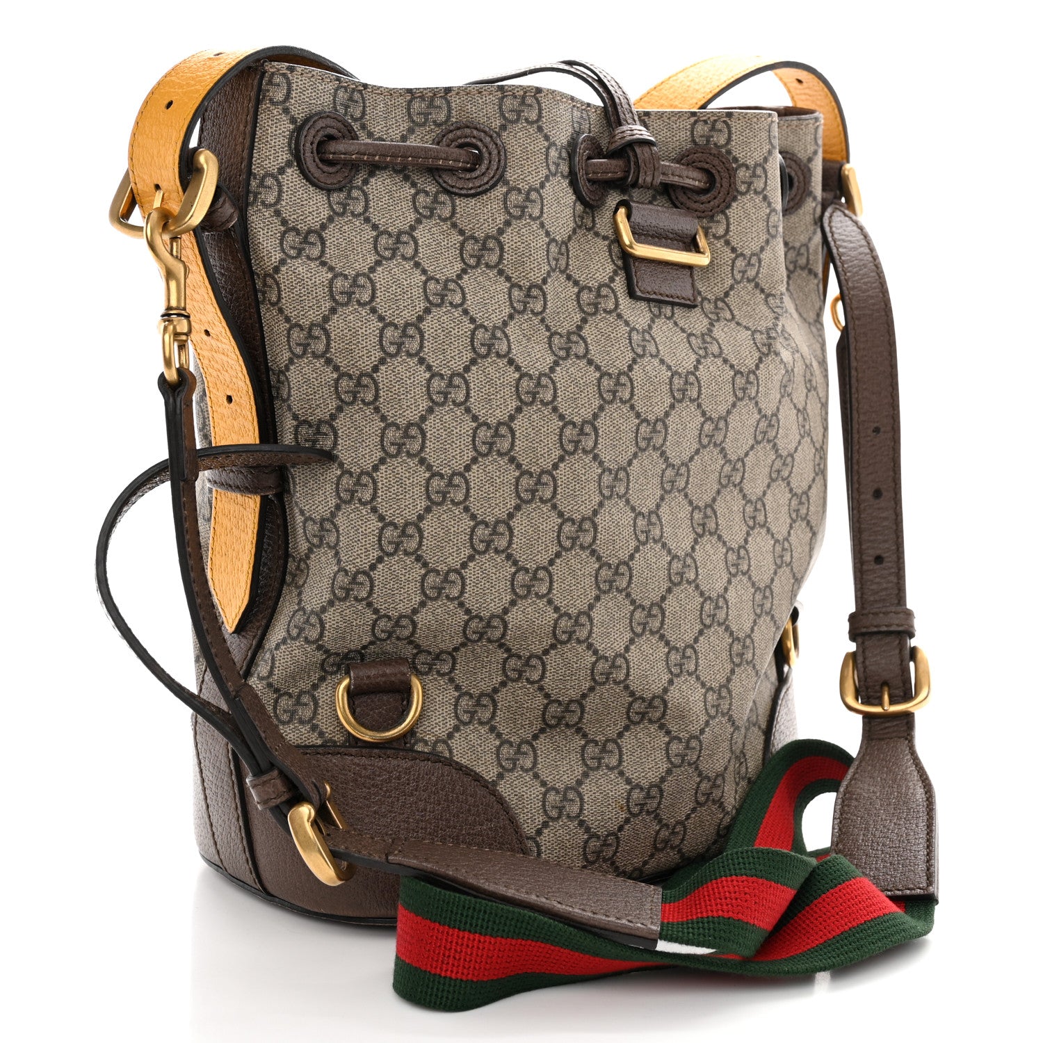 Gucci GG Supreme Monogram Neo Vintage Drawstring Bucket Backpack Beige New Acero Crop 3 of 11