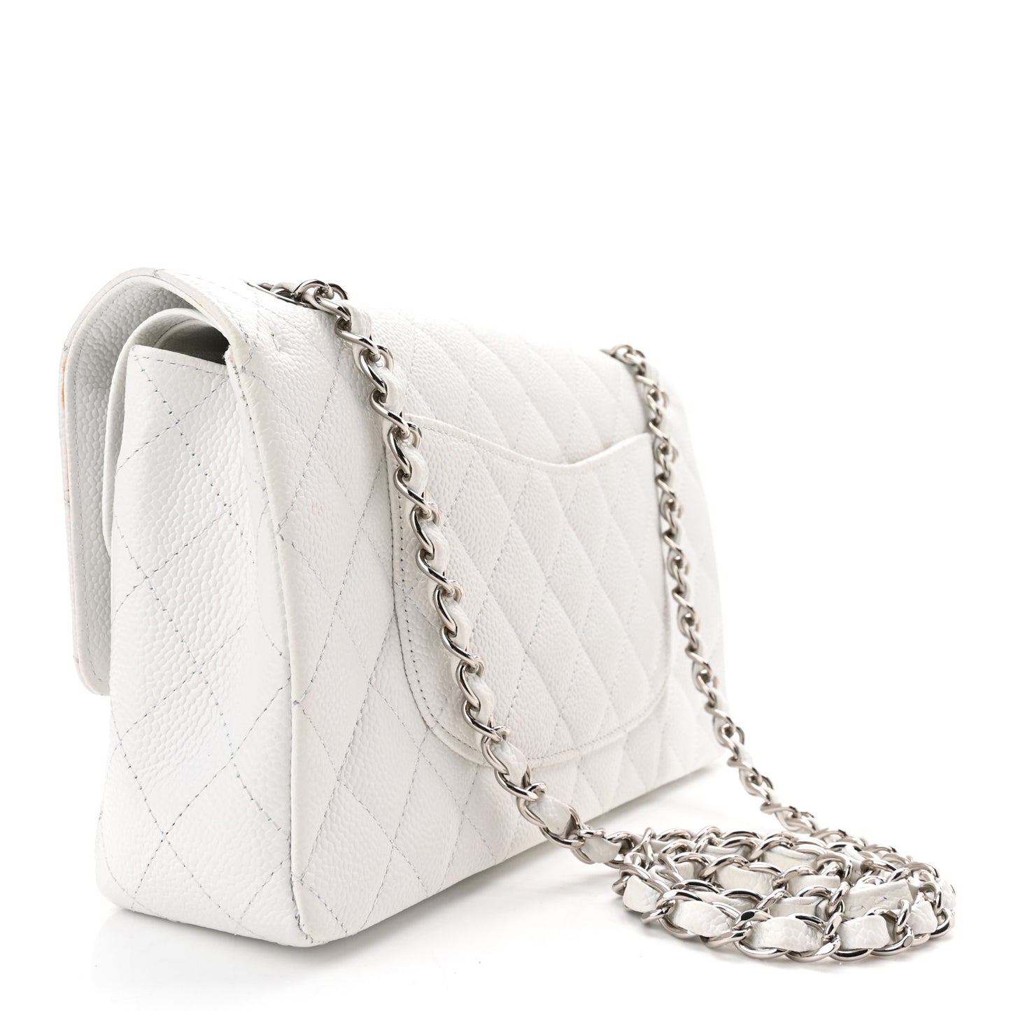 Caviar Quilted Medium Double Flap White