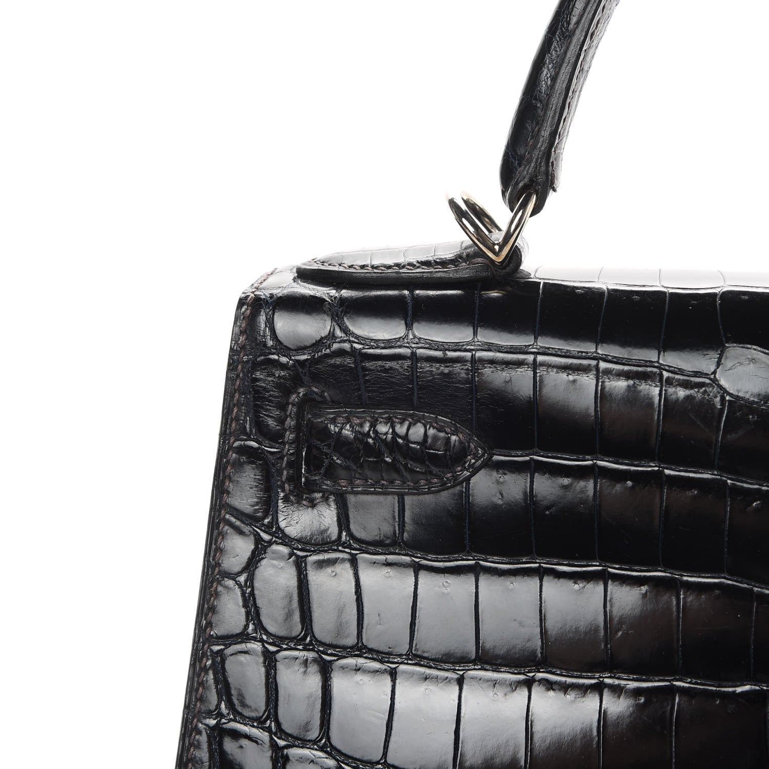 Hermes Shiny Niloticus Crocodile Kelly Sellier 28 Bleu Marine 12 of 42