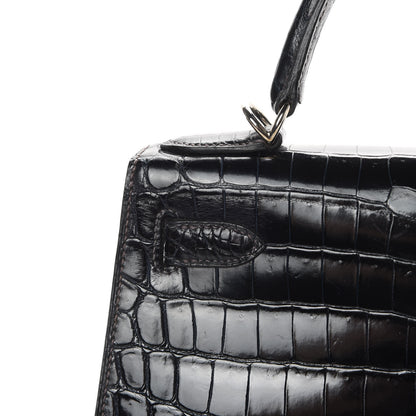 Hermes Shiny Niloticus Crocodile Kelly Sellier 28 Bleu Marine 12 of 42