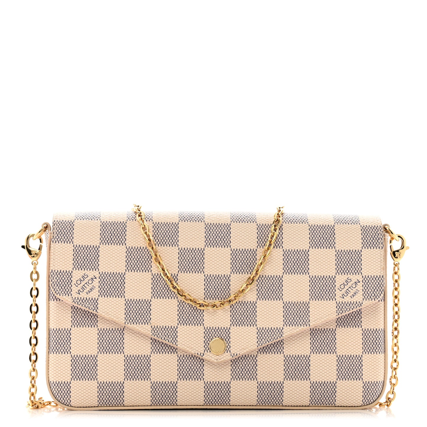 Damier Azur Pochette Felicie Chain Wallet Rose Ballerine