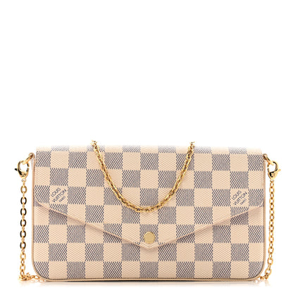 Louis Vuitton Damier Azur Pochette Felicie Chain Wallet Rose Ballerine 1 of 10