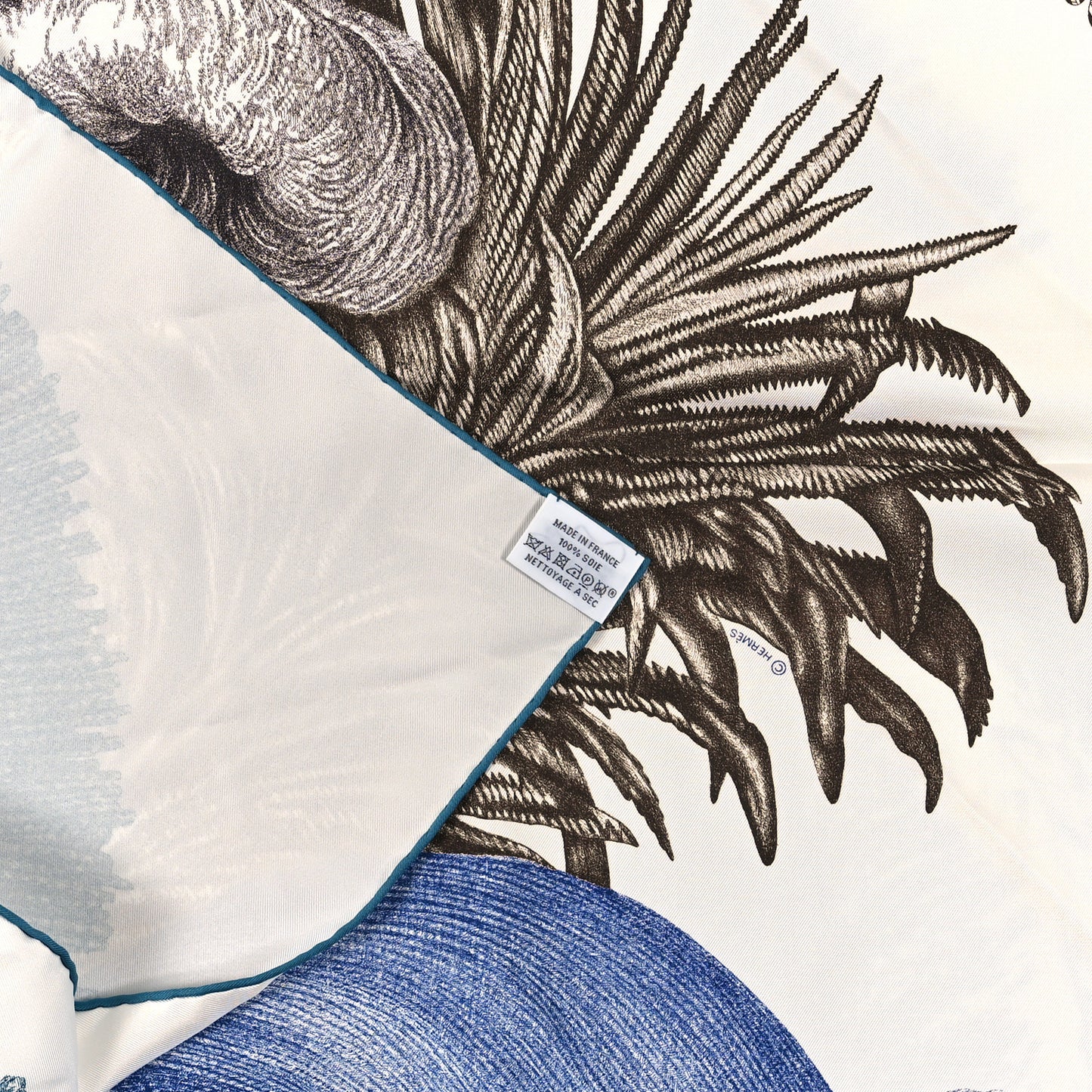 Silk Plumets Et Panaches Scarf 90 White Bleu Brun