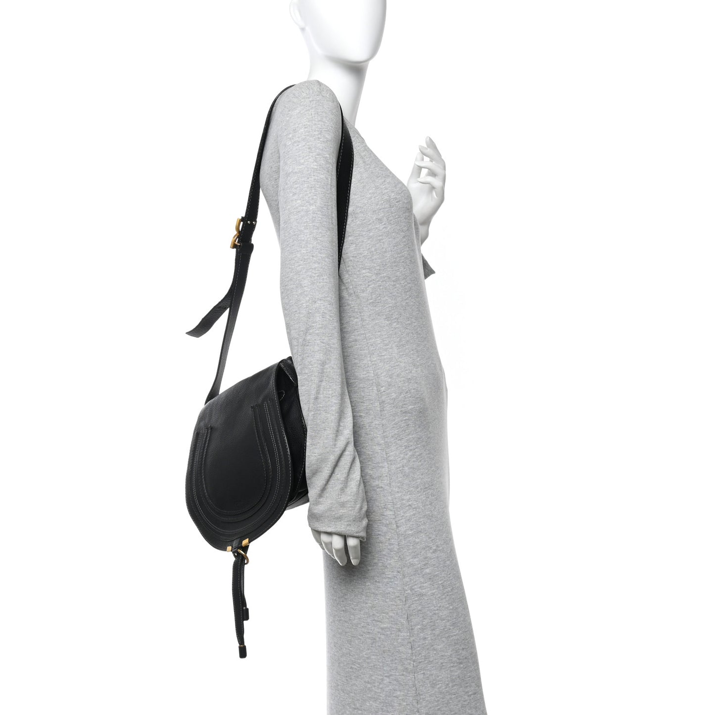 Calfskin Medium Marcie Round Crossbody Bag Black