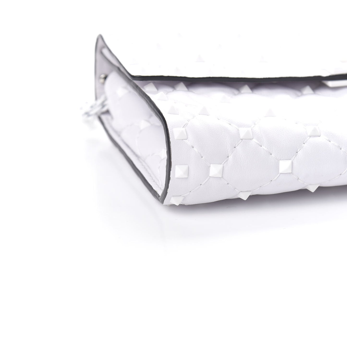 Lambskin Free Rockstud Spike Wallet on Chain Optic White