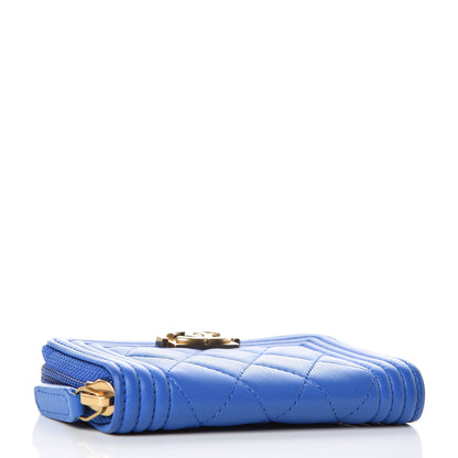 Chanel Lambskin Quilted Boy Zip Around Coin Purse Wallet Blue 4 of 8