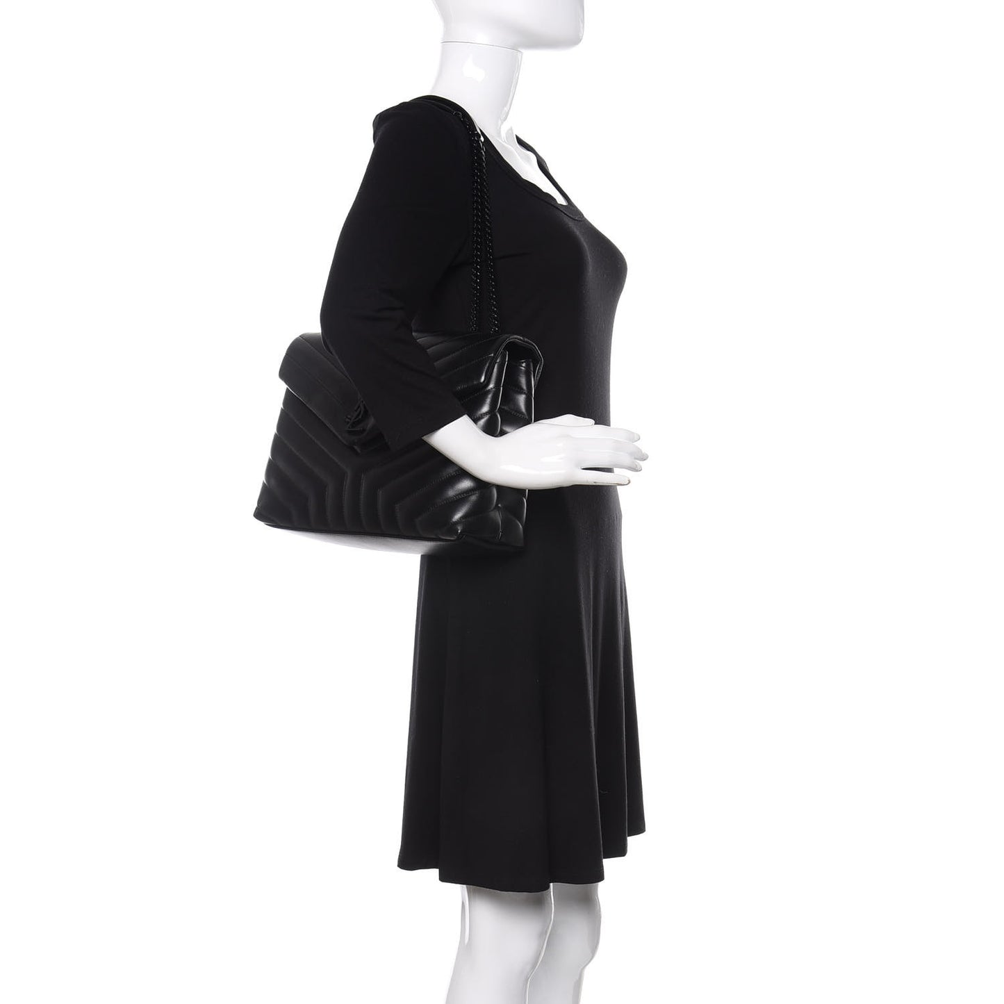 Calfskin Y Quilted Monogram Medium Loulou Chain Satchel Black